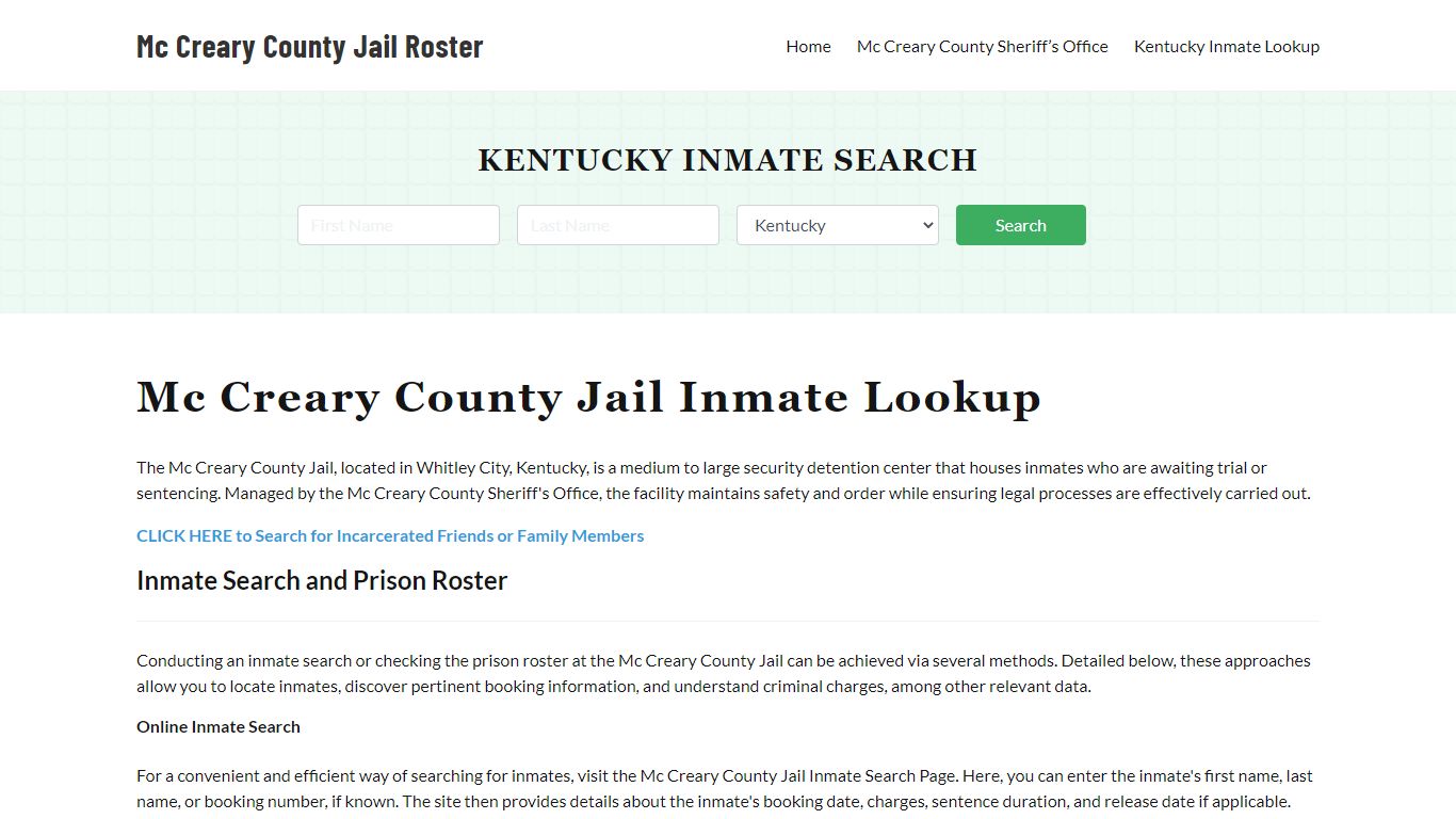 Mc Creary County Jail Roster Lookup, KY, Inmate Search